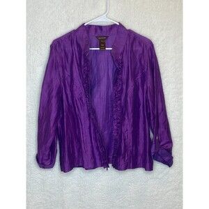 Multiples Purple 3/4 Sleeve Jacket Linen Open Front Crinkle Women’s L Large